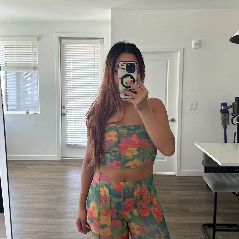 Urban Outfitters Dulce Mesh Floral Top & Pant Set
